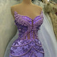 Purple Mermaid Evening Dress Beaded Formal Prom Gown     fg7065