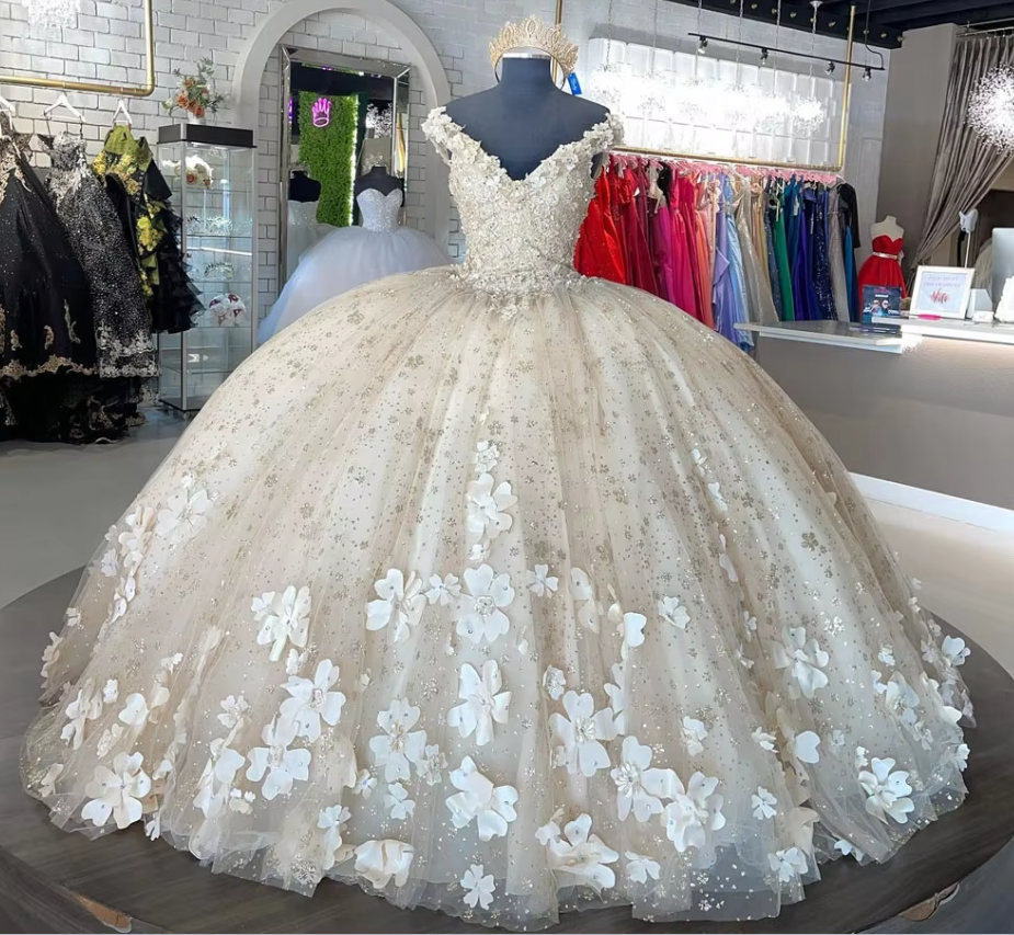 Sweet 16 Quinceanera Dresses Floral Applique Tulle Ball Gown      fg6823