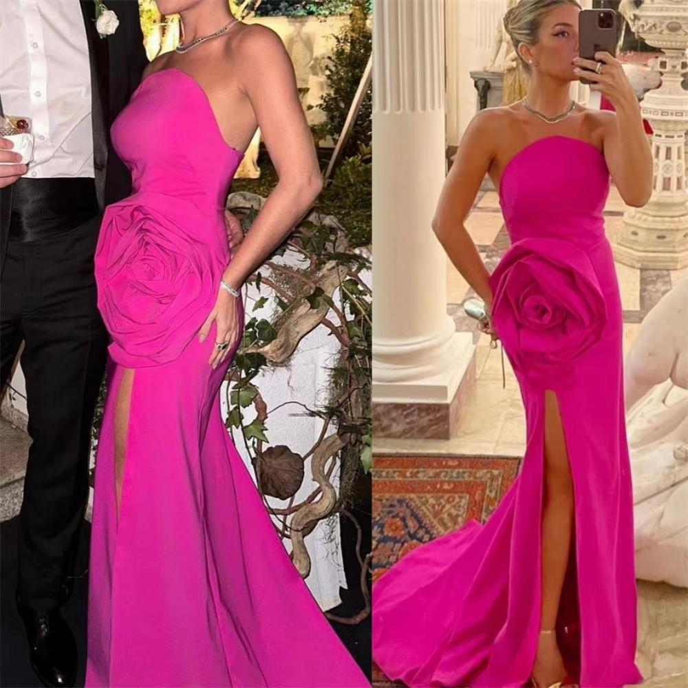 Strapless Prom Dresses Sheath, Celebrity Party Gowns, Flowers Occasion Evening Dresses    fg6841