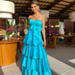 Long satin prom dress,strapless formal dress      fg4811