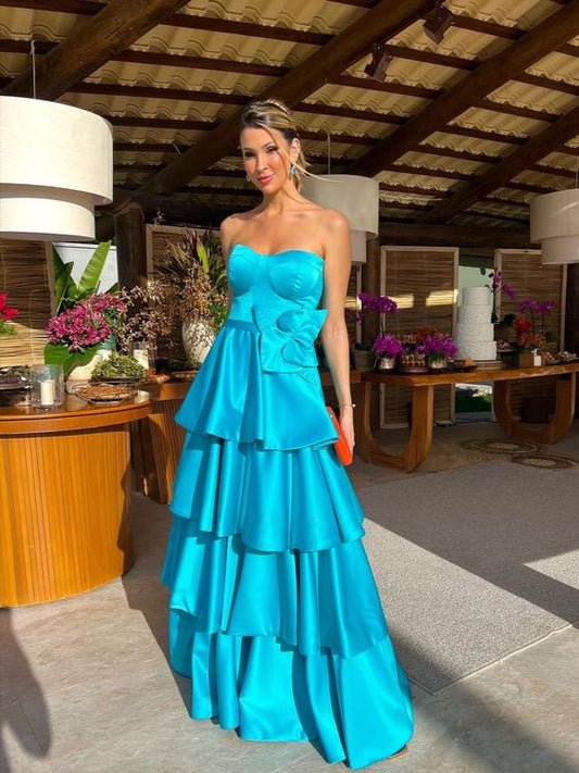 Long satin prom dress,strapless formal dress      fg4811