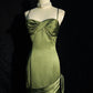 Green Satin Long Straps Floor Length Party Dress Formal Dress Prom Dress        fg4982