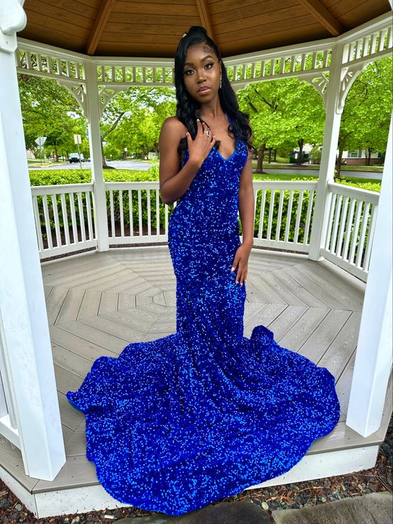 Royal Blue Sequin Long Mermaid Prom Dress      fg5141