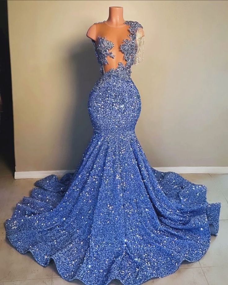 Blue Sequin Long Prom Dress, Blue Party Dress fg5232 – formalgowns