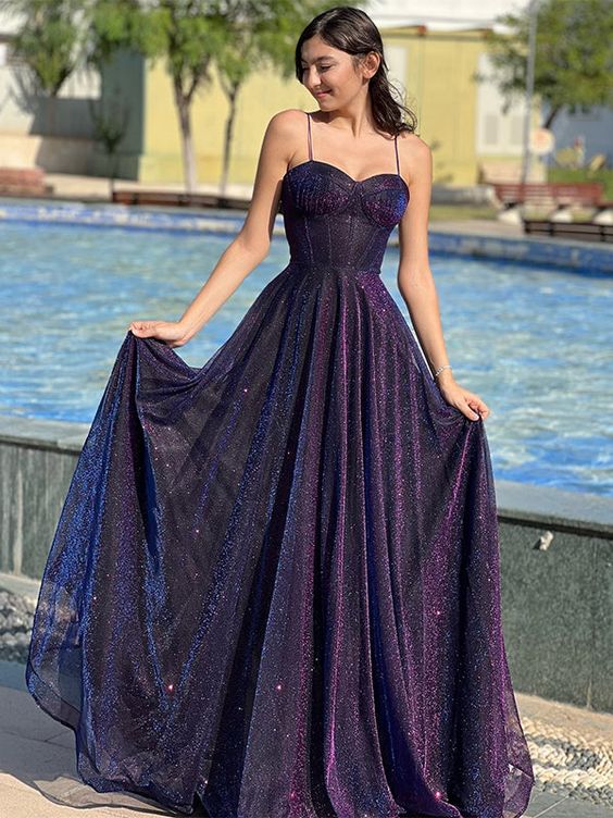 Elegant Spaghetti Straps A-Line Tulle Long Prom Dresses fg4967 ...