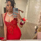 Elegant Dress for Wedding Party Blackgirls Red Prom Dress      fg5237