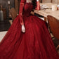 Burgundy Aline Lace Long Prom Dress, Burgundy Tulle Formal Graduation Dress    fg5618