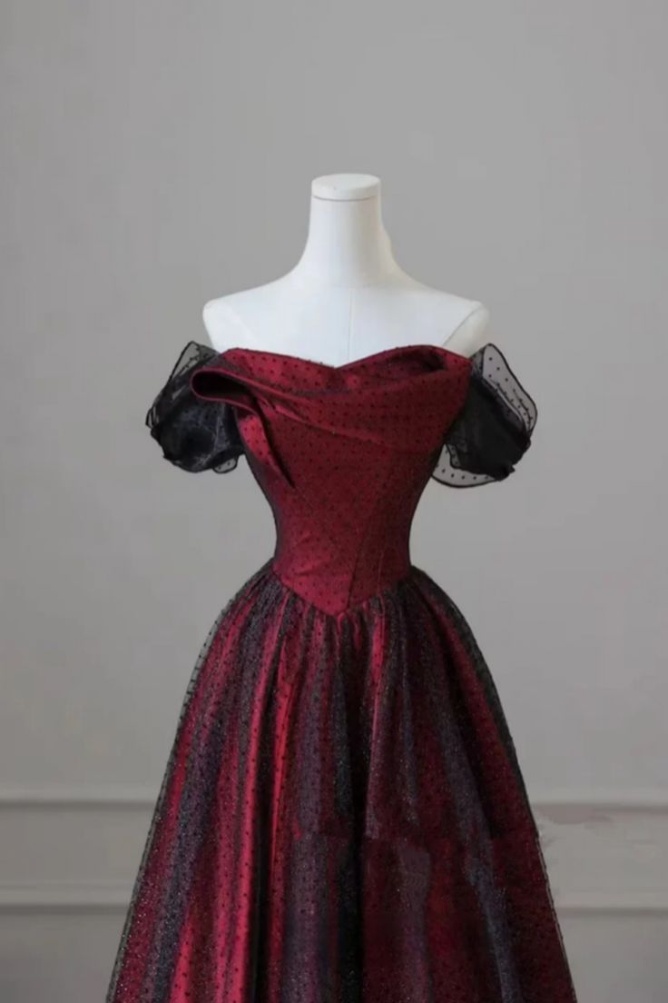 Black and Red Off Shoulder Satin Long Prom Dress, Off the Shoulder Party Dress      fg5176