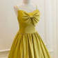 Yellow Satin Short Prom Dresses, Cute A-Line Bow Homecoming Dresses      fg5223