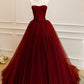 Wine Red Tulle Scoop Long Formal Dress, Wine Red Tulle Prom Dress Party Dress      fg5044