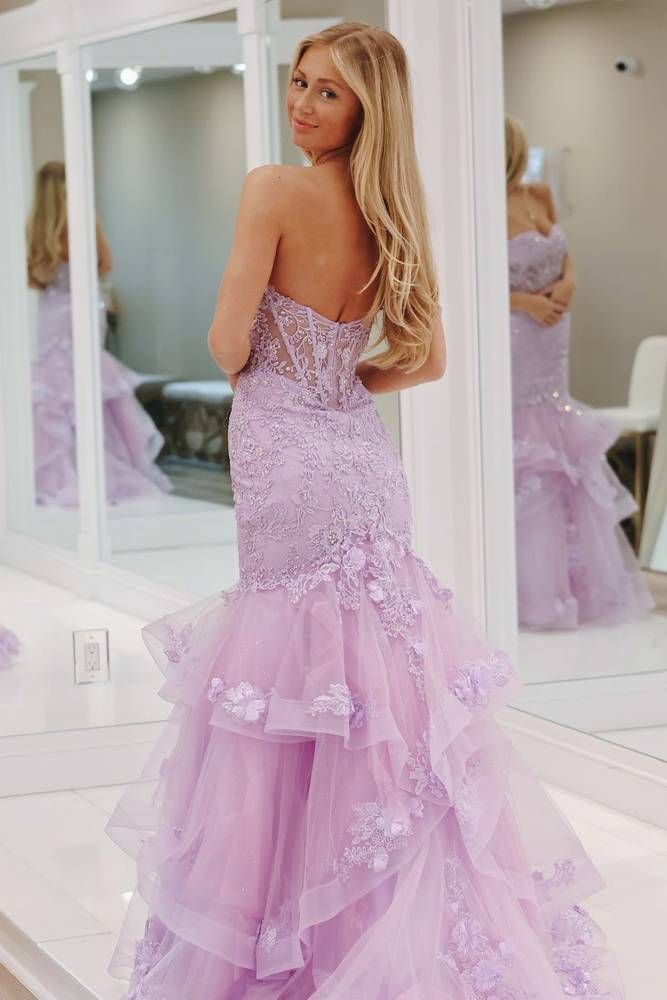 Lace Applique Ruffle Beaded Mermaid Prom Dress      fg5133