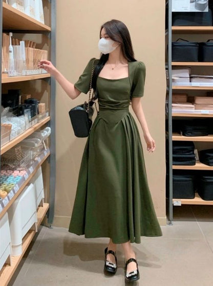 Long Dresses Women's Maxi Dress Square Neck Elegant Green prom dress      fg4685