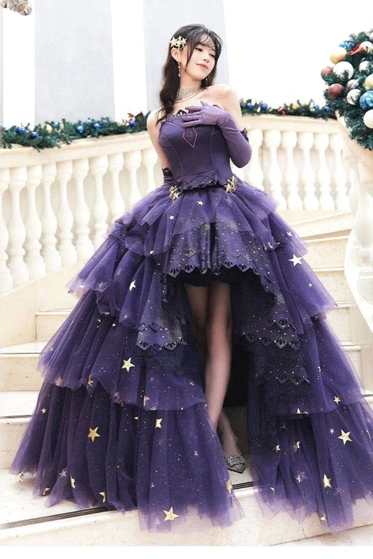 Elegant Purple A Line Prom Dress Stars Love Elegant Lolita Party Dress formalgowns