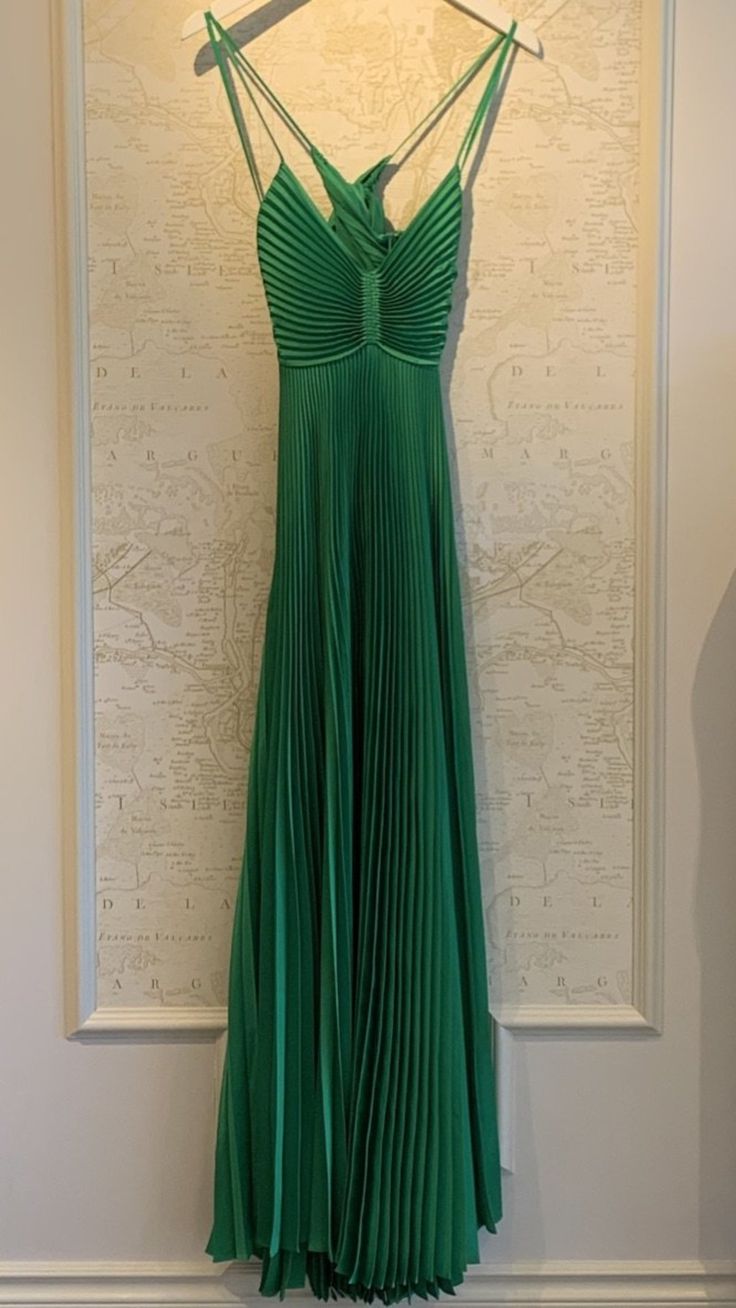 Green Long Pleated Prom Evening Dress     fg4881