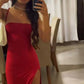 Red Sheath Prom Dress Party Dress Occasion Gowns With Slit      fg5242