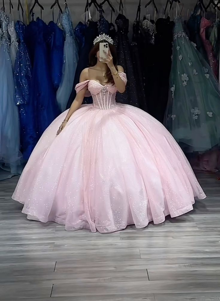 Baby pink fashion off the shoulder prom dress