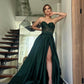 Elegant Dark Green Strapless Sleeveless Split A-line Evening Dress       fg4697