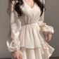 Casual Dresses V Neck Layered Ruffle Lantern Long Sleeve Cake Dress      fg4753