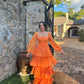 Orange Long Sleeves Ruffle A-line Long Floor Length Prom Dress       fg5049