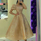 Glitter Champage Sequined Prom Dresses Puff Short Sleeves Square Neck Ankle Length A Line Formal Evening Gowns        fg4725