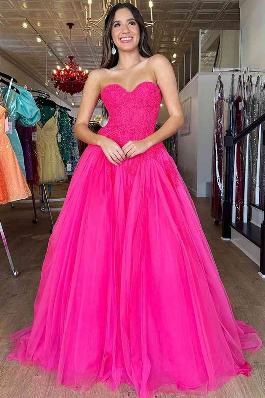 Sweetheart A-Line Long Party Dress with Appliques     fg4578