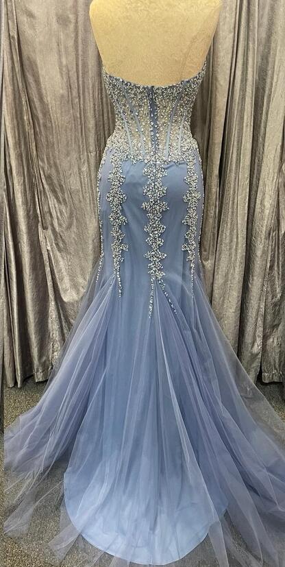 Strapless Mermaid Tulle Long Prom Dress with Beading      fg5305