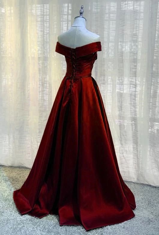 Beautiful Burgundy A-line Floor Length Satin Prom Dress Party Dress, Wine Red Long Formal Dress       fg5207