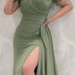 Green Evening Dress for Wedding Party Beaded Chiffon Long Sleeves Pleated Elegant A Line Prom Dresses      fg4385