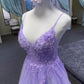 Light Purple A-line Tulle with Lace Prom Dress, Light Purple Long Evening Dress      fg5415