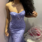 Lilac Prom Dresses Mermaid Lace Long Beaded Formal Dresses Strapless       fg5269