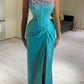 Luxury Crystal Mermaid Evening Dresses Sparkle Satin Crown Beaded Formal Party Prom Dresses     fg5170