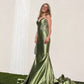 Spaghetti Straps V Neck Green Mermaid Long Prom Dress With Applique        fg5302