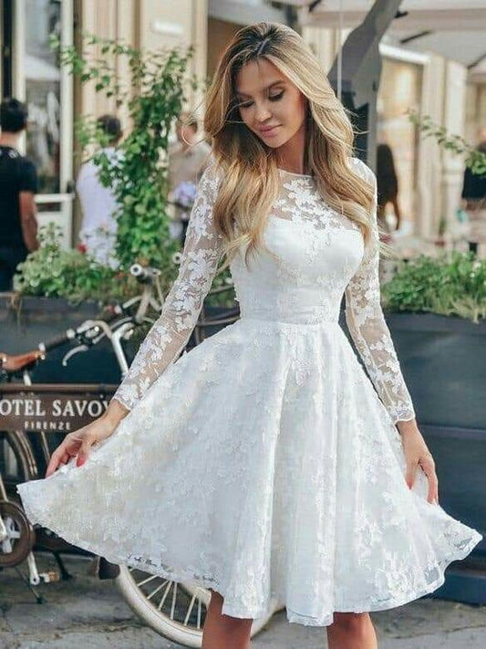 Vintage Lace Long Sleeve A-line Dress Women's Lace Long Sleeve Vacation Dresses      fg4802