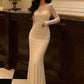 Mermaid Dress Women Patchwork Long Sleeves Vintage Solid Evening Party Gown      fg5313