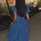 Elegant Blue Evening Dress, Tiered Prom Outfit   fg5424