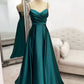 A-Line Spaghetti Strap A-Line Floor Length Satin Prom Dress with Pleats      fg4823