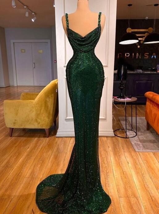 Sexy Sheath/column Cowl Neck Green Prom Dresses       fg5120