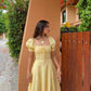 Light Yellow A-line Prom Dress with Puff Sleeves        fg5224