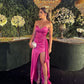 Strapless Pink Satin Sheath Prom Dress With Slit      fg5203