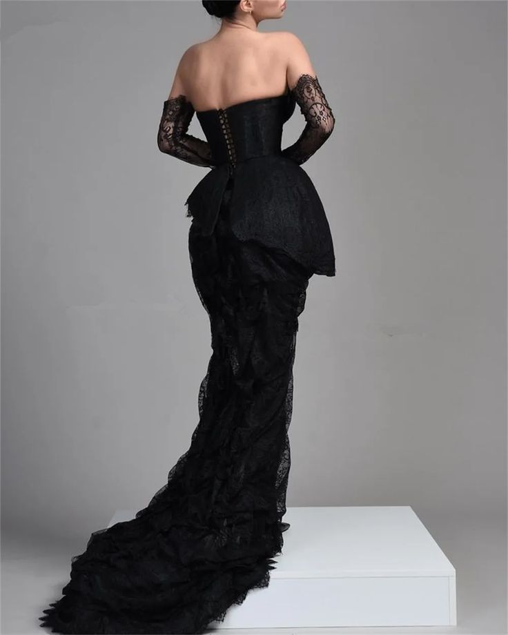 Vintage Black Lace Evening Dress,Black Gala Dress        fg5256