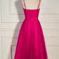 Fuchsia Straps A-line Tulle Tea-Length Prom Dress     fg4644