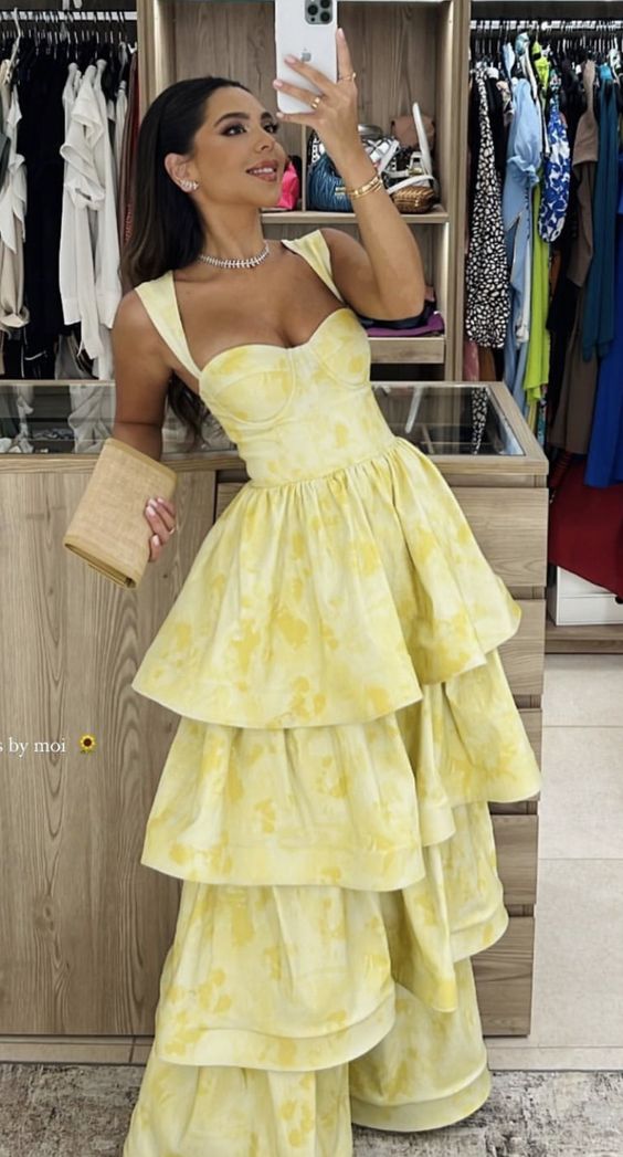 Yellow Dress Fashion Elegant Prom Dresses Vintage Princess Female Even –  formalgowns