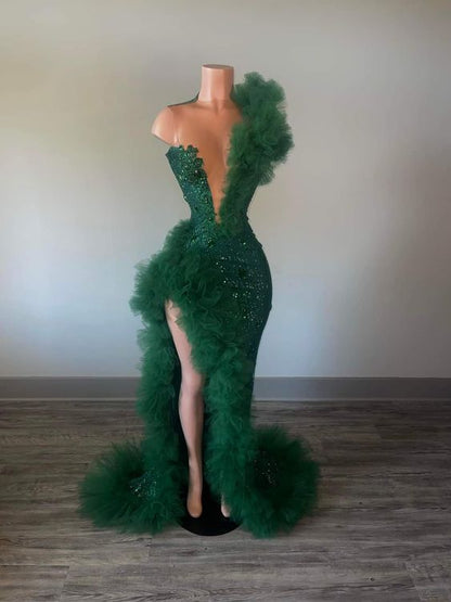 Green sequin prom dress Long Party Dress    fg5294