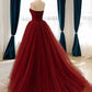 Wine Red Tulle Scoop Long Formal Dress, Wine Red Tulle Prom Dress Party Dress      fg5044