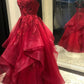 Dark Red Cross Back Tulle Long Formal Dress, Dark Red Evening Dress Prom Dress     fg4506