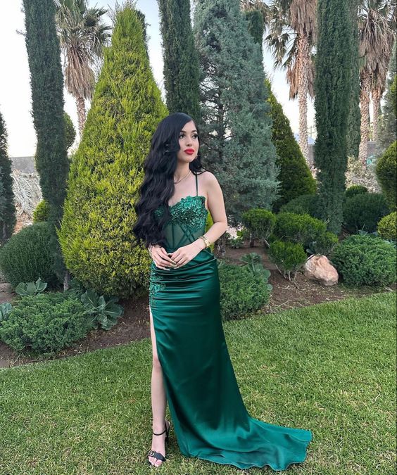 Elegant Green Dress Prom Long Fall Wedding Guest dress     fg5407