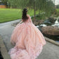 Romantic Pink Ball Gown Quinceanera Prom Dresses Sexy Lace Long Sweet 16 Dress Vestidos     fg5526