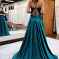 Spaghetti-Straps Lace Applique Backless Evening Gowns With Split      fg4107