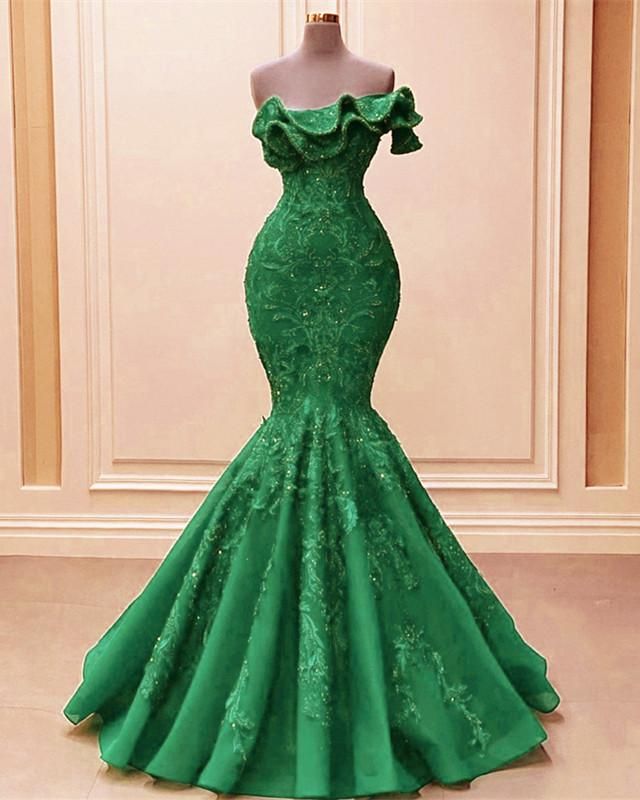 One Shoulder Mermaid Ruffles Embroidery Dresses Evening Dresses     fg4288