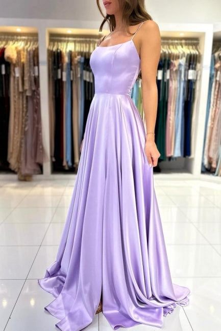 Simple Long Lilac A-line Sleeveless Prom Dresses      fg3785